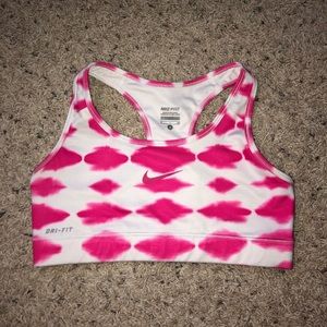 Nike Pro Dri-Fit pink and white sports bra, razorback style, pink and white, S